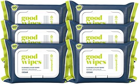 Goodwipes Flushable Butt Wipes Made with Vitamin E & Aloe - Soft & Gentle Wet Wipe Dispenser for Home Use, Septic & Sewer Safe - Largest Adult Toilet Towelettes - Cedar, 360 Count (6 Packs)