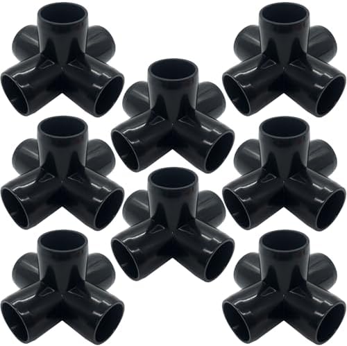 1/2“ Tee PVC Fitting 5 Way Elbow Connector, Furniture Grade 90 Degree Elbow Side Outlet, PVC Corner Fittings for Building Furniture Greenhouse Shed Tent Connection (Black-Pack of 8)
