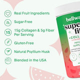 Bellway Super Fiber Powder + Collagen, Sugar-Free Psyllium Husk Powder with Hydrolyzed Collagen Peptides for Gut Health, Healthy Skin, Nails, Bones & Joints, Watermelon (10.6 oz)