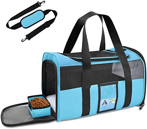 Refrze Pet Carrier Airline Approved, Cat Carriers for Medium Cats Small Cats, Soft Dog Carriers for Small Dogs Medium Dogs, TSA Approved Pet Carrier for Cats Dogs of 15 Lbs, Puppy Carrier,Blue