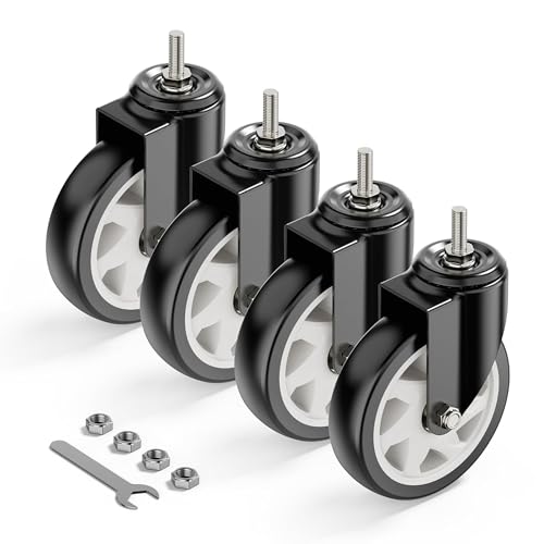 HOLKIE Caster Wheels 5 inch with No Brake Stem Casters, 3/8" -16 x 1 (Stem Diameter 3/8", Stem Length 1") Threaded Swivel Casters Set of 4 Heavy Duty Castors Black