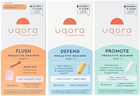 Uqora Complete Regimen with Flush, Defend & Promote - Urinary Tract Support with D-Mannose, Vitamin C, Green Tea Extract, Probiotics & More - Comprehensive Bladder Health Support* - 3-Part Bundle
