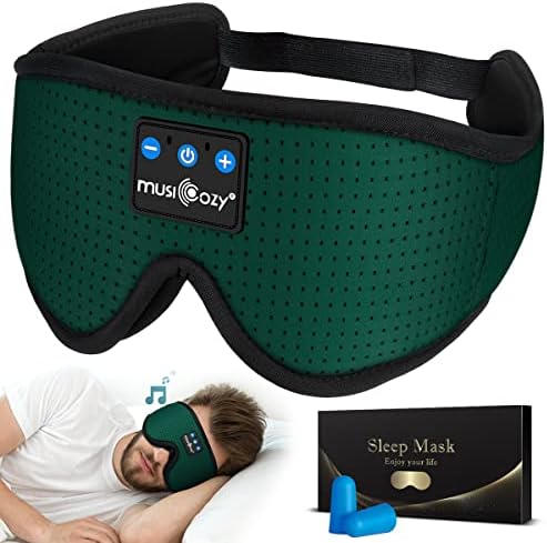 MUSICOZY Sleep Headphones Breathable Bluetooth Headband 3D Sleeping Headphones, Wireless Music Eye Mask Sleep Earbuds for Side Sleeper Women,Men Office Air Travel Cool Tech Gadgets Unique Gifts Green