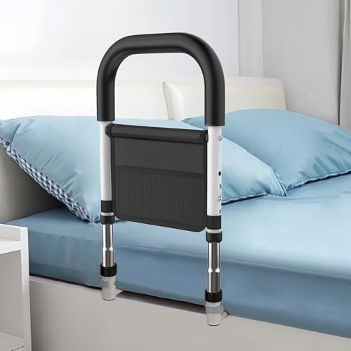 Bed Rails for Elderly Adults Safety, Medical Bed Assist Rail for Seniors, Bed Side Rails for Queen Bed, Height Adjustable Bedside Bed Cane Grab Bar Handle with Storage Bag Fits King Twin Full Size Bed