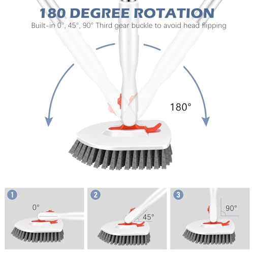 SetSail Floor Scrub Brush, 3-In-1 Tile Tub Floor Scrubber with 52-inch Adjustable Long Handle Shower Cleaner Brush and 3 Detachable Replacement Brush Heads for Cleaning Bathroom Kitchen Walls Tub Tile