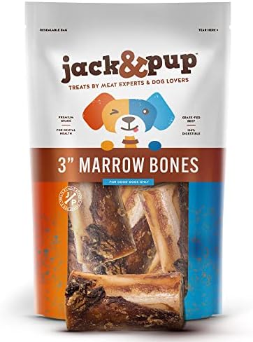 Jack&Pup Beef Marrow Bones | 3" Dog Bones Long Lasting (6 Pack) Single Ingredient Dog Bone, Smoked Flavored, Roasted Beef Bones for Dogs
