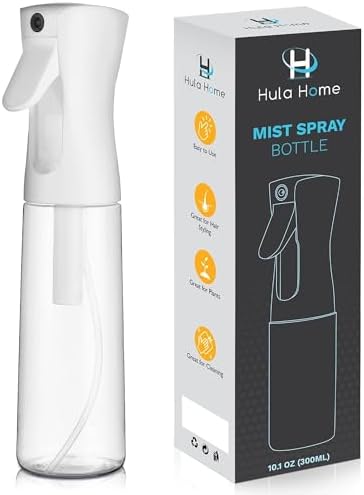 Hula Home Spray Bottle for Hair (10.1oz/300ml) - Powered by Flairosol® Spray Technology - Continuous Ultra Fine Mist Sprayer – For Hairstyling, Cleaning, Salons, Plants, Essential Oil & More - White