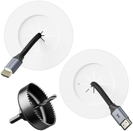 VCELINK in Wall Cable Management Kit with Hole Saw Drill Attachment and Mounting Brackets, Hide TV Cords for Wall Mount, Cable Wall Plate for Network, HDMI, Coax, Speaker Cables, White, 2-Pack