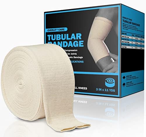 EVERLIT Elasticated Tubular Support Bandage | Stockinette Tubing for Large Arm, Knees, Legs | Light to Moderate Compression Bandage Roll For Tissue Support (Size D | 3" x 11 yd)