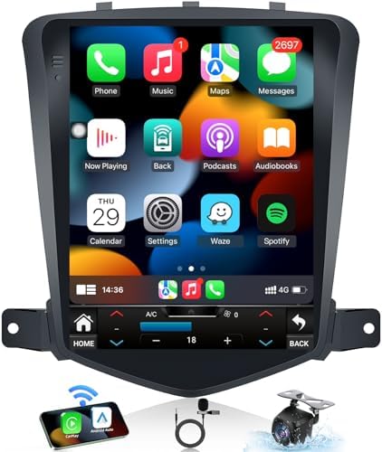 64GB 5G WiFi Upgrade Car Radio for Chevrolet Chevy Cruze 2009-2015: 10.4 Inch 1024 * 768 HD IPS Tesla Style Touchscreen Head Unit Stereo Wireless Carplay Andriod Auto Backup Camera GPS Navigation FM