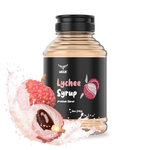 Locca Lychee Syrup 12oz - Premium Coffee Syrup | Coffee Flavoring Syrup Popping Boba Companion | Lychee Flavoring | Real Fruit Infused Shaved Ice Coffee Flavor Syrup for Coconut Syrup Lychee Boba Tea