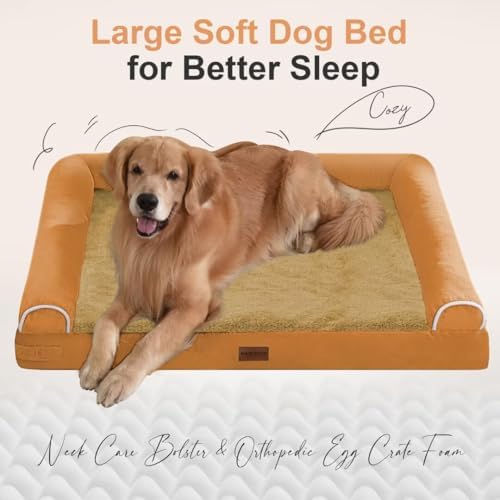 Large Dog Bed Orthopedic Washable: Beds Bolster XL Bed Big XLarge Dogs Egg Crate Foam Couch Sofa Waterproof with Removable Cover - Orange