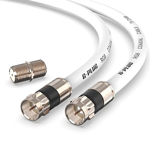 15FT G-PLUG RG6 Coaxial Cable Connectors Set – High-Speed Internet, Broadband and Digital TV Aerial, Satellite Sky Cable Extension – Weather-Sealed Double Rubber O-Ring and Compression Connector White