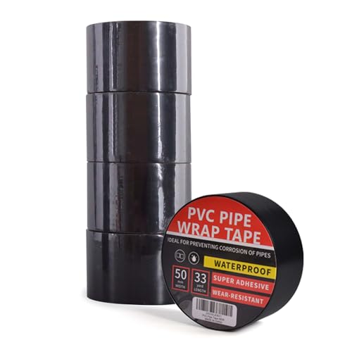 Corrosion Protection Pipe Tape, Wrap Pipe Tape for Drain Pipe, Metal Electrical Outdoor Underground Pipe, Waterproof PVC Black Tape, Duct Anti-Corrosion and Protection, 2" X 33Yard, 5 Rolls