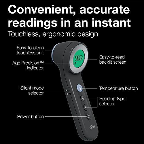 Braun No Touch 3-in-1 Thermometer - Touchless Thermometer for Adults, Babies, Toddlers and Kids – Fast, Reliable, and Accurate Results, Digital