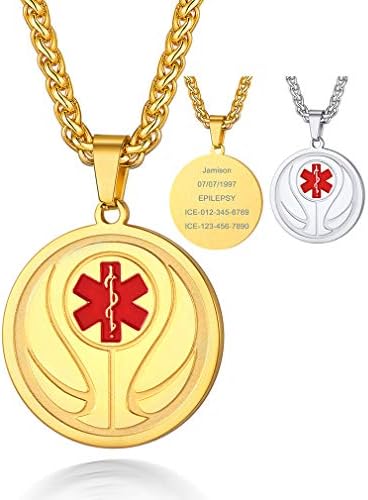 Supcare Medical Alert Necklace for Men Women, Stainless Steel Engraved Medical Emergency Pendant,Customized Medical ID Jewelry(16 Types)