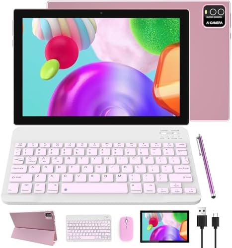 Android Tablet 2 in 1 Tablets 10 Inch Tablet with Keyboard Mouse Case Stylus Android 14 Tableta 8GB+64GB 1TB Expansion Computer 10.1" Tab 2MP+8MP Dual Camera 6000mAh Battery Bluetooth 5G WIFI Tableta.