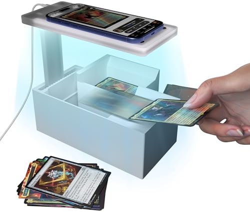 LED Illuminated MTG Card Scanner Stand for ManaBox - 6000K Anti-Glare Lighting, Sloped Drawer, Phone Stand MTG Accessories, Only Available for ManaBox, Only fit for un-Sleeved Cards