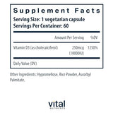 Vital Nutrients Vitamin D 10000 IU | Vitamin D3 Supplement | Healthy Bones, Teeth, Muscles*| Cellular & Immune Function | Calcium Absorption | Gluten, Dairy and Soy Free | 60 Capsules