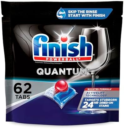 FINISH Quantum Powerball, Dishwasher Pods, Dishwasher Detergent Liquid, Dishwasher Soap, Advanced Clean & Shine, 62ct Dishwasher Tablets