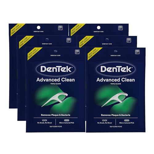 DenTek Triple Clean Advanced Clean Floss Picks, No Break & No Shred Floss, 150 Count, 6 Pack