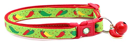 Pepper Cat Collar - Safety - Breakaway - Charm and Bell - Pugs2Persians (Large(10lbs & Up), Green)