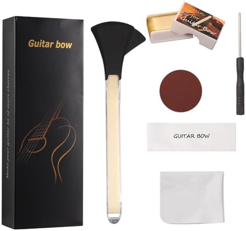 Guitar Bow Kit, 2-in-1 Horsehair Aluminum Alloy Guitar Bow Pick Picasso Bow with Rosin Sandpaper Cloth Fun Acoustic Instrument Playing Tools Create Violin & Cello Sounds Creative Gift for Music Lover