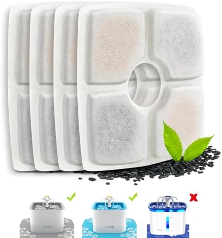 Veken 4 Pack Replacement Filters for 84oz/2.5L Automatic Pet Fountain Cat Water Fountain Dog Water Dispenser