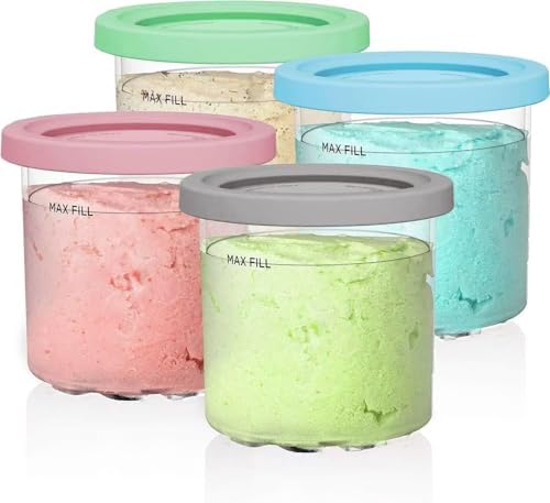 Containers Replacement for Ninja Creami 7-in-1 Pints and Lids -4 Pack 16 oz- Compatible with NC301, NC300 NC299AMZ Series-Leak Proof Lids Dishwasher Safe