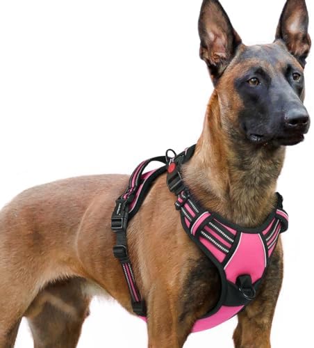 rabbitgoo Dog Harness for Large, No Pull Pet Harness with 3 Buckles, Adjustable Soft Padded Pooch Vest with Instant Control Handle, Easy Walking Reflective Pet Vest for Extra Large Dogs,Rose Pink, XL
