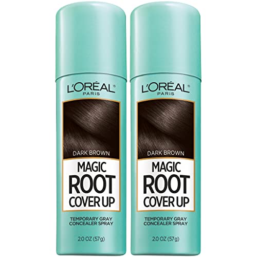 L'Oreal Paris Root Cover Up Temporary Gray Concealer Spray, Hair Color Spray with Filling & Thickening Coverage, Dark Brown, Pack of 2, Packaging May Vary