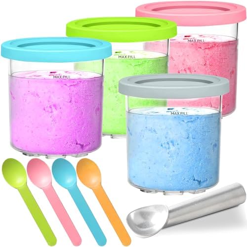 4 Pack Creami Pints and Lids for Ninja, Ice Cream Containers Compatible with Ninja Creami NC299AM C300s Series Ice Cream Maker, Replacement Pints Containers and Lids, BPA-Free & Dishwasher Safe