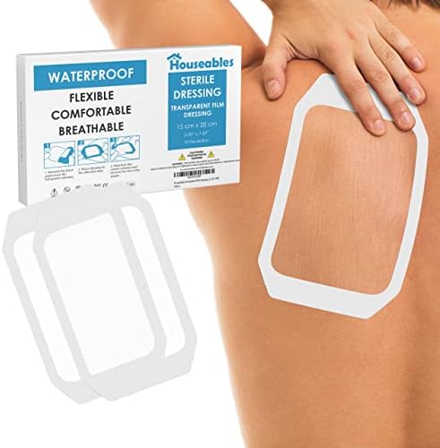 Houseables Waterproof Bandages, Transparent Film Dressing, Waterproof Bandages Post Surgical, 6x8, Dressing Waterproof, Waterproof Wound Cover, Surgical Bandage, Transparent Dressing, Showering, Large