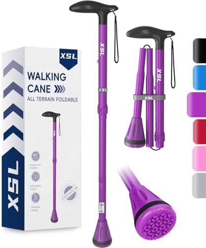 XSL Walking Cane - Foldable, Adjustable, Collapsible Walking Canes for Men & Women, Heavy Duty All Terrain Tip, with Travel Bag | Portable Walking Sticks for Seniors & Adults