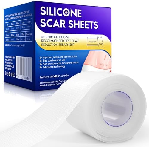 Silicone Scar Sheets (1.6” x 120”), Clear Gel Silicone Scar Tape, Invisible Medical Grade Scar Silicone Strips, Transparent Advanced Removal Scar Patches for C-Section, Keloids, Burn, Acne