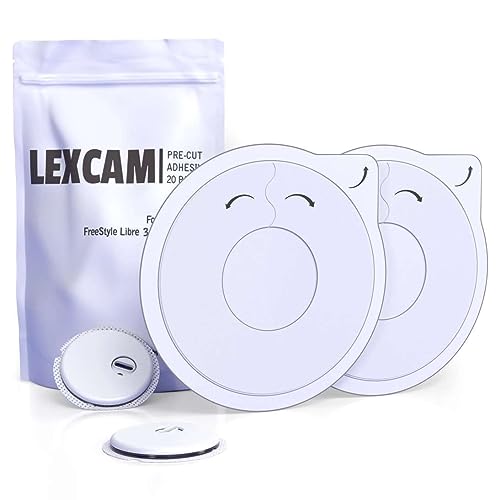 Lexcam Adhesive Freestyle Libre 3 Sensor Covers – Pack of 20 Patches, not for Libre 2, Waterproof, Transparent Cover w/Hole in Middle for Continuous Glucose Monitoring Device, Sensor is NOT Included