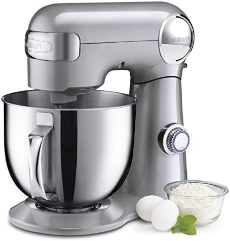 Cuisinart Stand Mixer, 12 Speeds, 5.5-Quart Mixing Bowl, Chef's Whisk, Flat Mixing Paddle, Dough Hook, and Splash Guard with Pour Spout, Silver Lining, SM-50BC, Silver Lining
