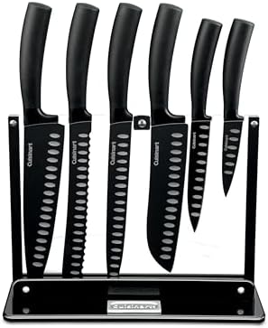 Cuisinart C77NS-7P Classic Nonstick Edge Collection 7-Piece Cutlery Knife Set with Acrylic Stand, Black