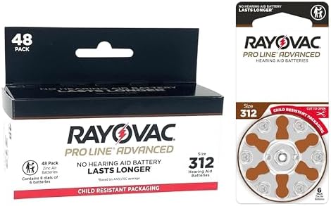 Rayovac Proline Advanced Hearing Aid Batteries | Size 312 | World's Longest Lasting Battery | Child-Resistant Packaging (48)
