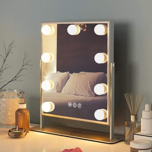 FENCHILIN Vanity Mirror with Lights Lighted Makeup Mirror Makeup Vanity Mirror Smart Touch Control 3 Colors Dimmable Hollywood Mirror with Lights 10X Magnification 360° Rotation Warm White