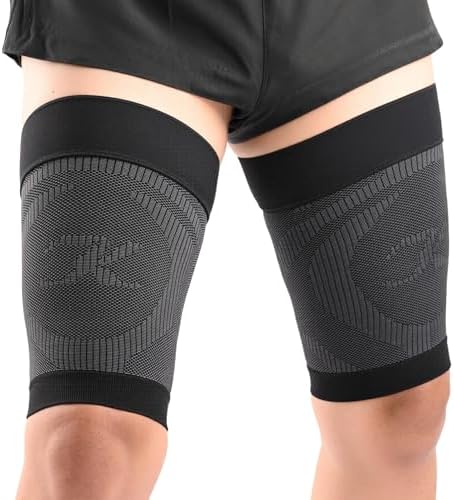 Thigh Compression Sleeves (Pair), Unisex, Hamstring Compression Sleeve for Quad & Groin Pain Relief & Recovery, Thigh Brace & Wrap Great for Running Sports & Injury, Upper Leg Sleeves Black L