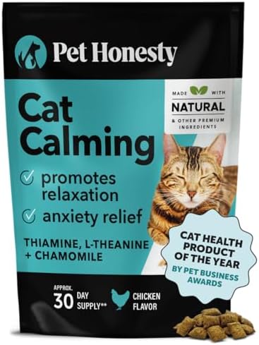 Pet Honesty Calming Chews for Cats - Cat Anxiety Relief + Helps Reduce Stress - Behavioral Support & Promotes Relaxation for Travel, Boarding, Vet Visits, Separation Anxiety - Chicken (30-Day Supply)