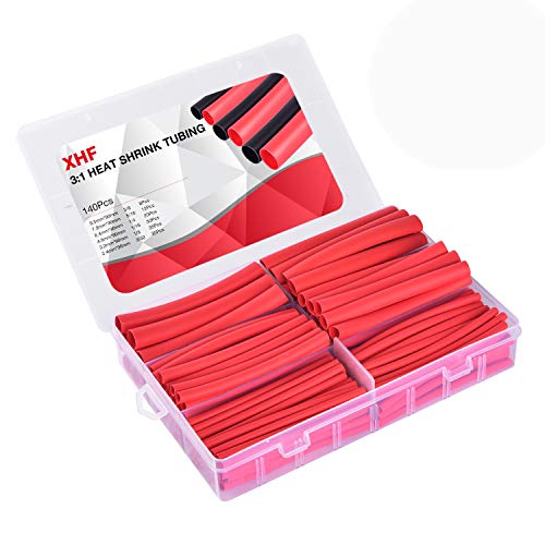 XHF 205 PCS Length 3.5" Red 3:1 Waterproof Automotive Electrical Heat Shrink Tubing Assortment Kit Large Size Marine Grade Adhesive Lined Tube, Insulation Sealing