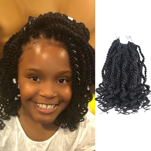 6 Inch Crochet Hair 8 Packs Wavy Senegalese Twist Crochet Hair Pre Looped Curly Ends 6 Inch Kinky Twist Crochet Braids Micro Two Strand Crochet Twist Hair (6 Inch,1B)