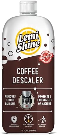 Lemi Shine Coffee Machine Descaler With Powerful Citric Acid | Coffee Maker Cleaning Supplies | Universal Cleaner Works For Nespresso, Keurig, Breville, & More, 4 Uses - 15 oz. Bottle