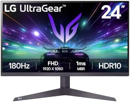 LG 24GS50F-B 24-inch FHD (1920 x 1080) Ultragear Gaming Monitor with 180Hz, 1ms MBR, HDR10, AMD FreeSync, HDMI, DisplayPort, 3-Side Virtually Borderless Design, Black
