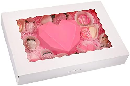 20-Pack 16" x 11" x 2.5" Bakery Boxes with Window Hold 12 Donuts, Auto-Popup Large Cookie Boxes, Treat Boxes for Pastries (White)