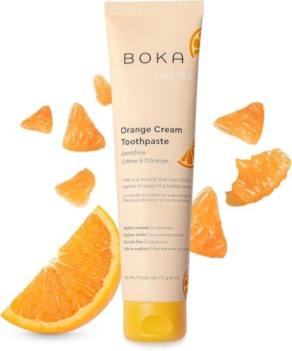 Boka Fluoride Free Toothpaste Nano Hydroxyapatite, Helps Remineralize, Appropriate for Sensitive Teeth, Whitening - for Adult, Kids Oral Care - Orange Cream Flavor, 4oz 1Pk - US Manufactured