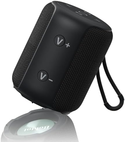 Bobtot Portable Speaker Bluetooth, IPX6 Shower Speaker Waterproof, 25H Playing Time, Loud and Stereo Sound with Bass, Dual Pairing for Party, Camping, Travel, Black