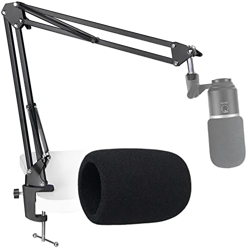 K669B Mic Boom Arm with Foam Windscreen, Suspension Boom Scissor Arm Stand with Pop Filter Cover Compatible with Fifine K669B Microphone by SUNMON